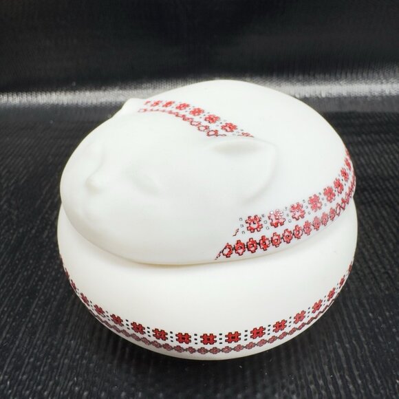 1980s Takahashi Ceramic Trinket Holder Smiling Sleeping Cat Jewelry Holder VTG - Picture 1 of 12